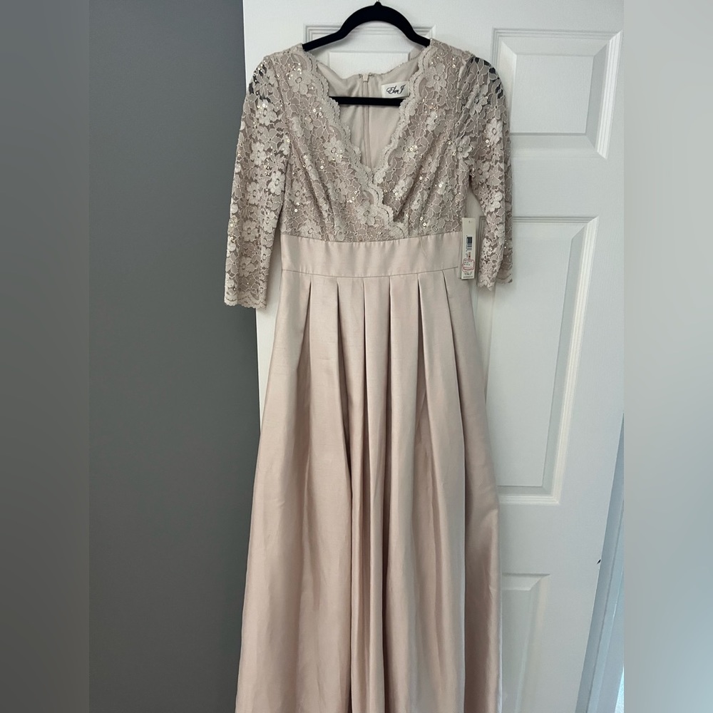 Beige formal wedding guest gown
